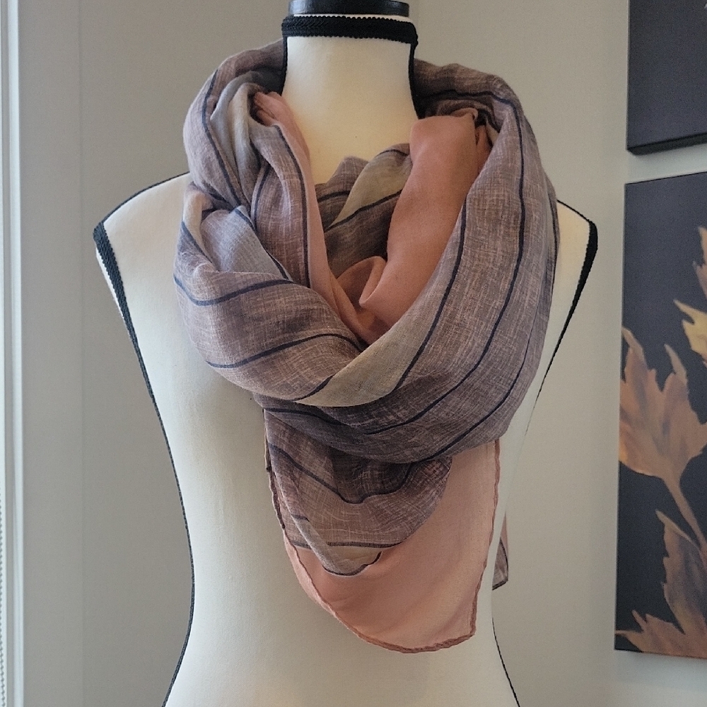 Lightweight Blush & Taupe Striped Fashion Scarf